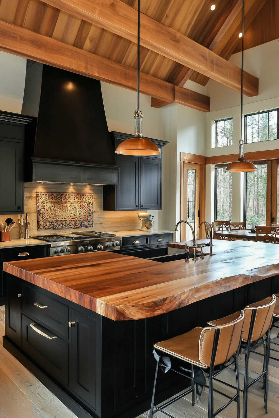 20. Sleek Kitchen Island Statement (Black And Wood Kitchen Ideas) - Black And Wood Kitchen Ideas