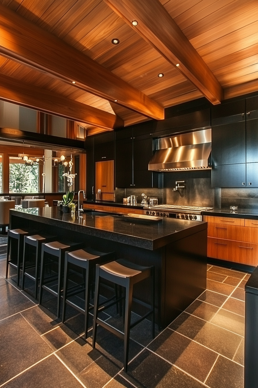 26. Rustic Zen (Black And Wood Kitchen Ideas) - Black And Wood Kitchen Ideas