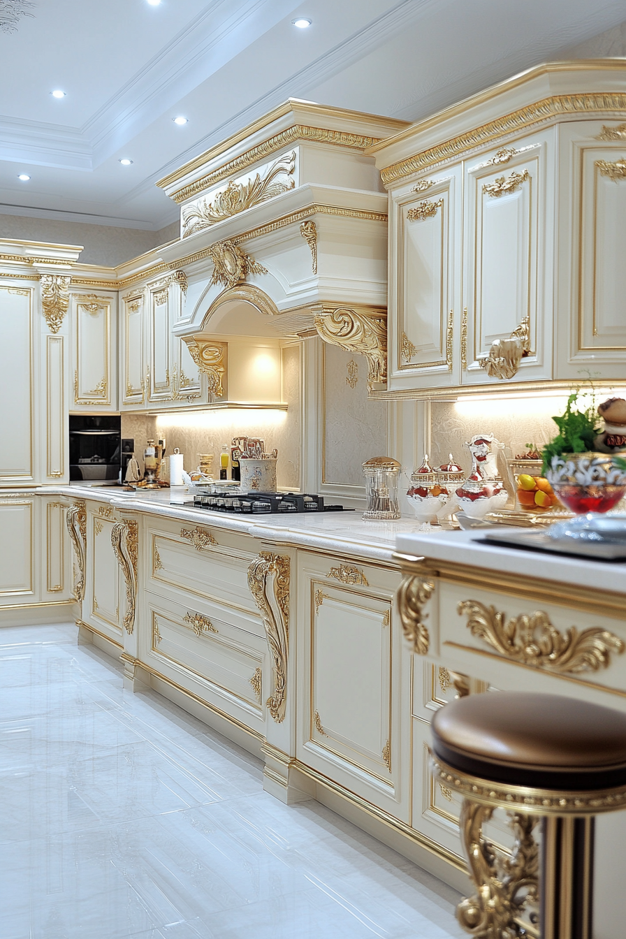 2. Cream with Gold Accents (Cream Kitchen Cabinet Ideas) - Cream Kitchen Cabinet Ideas