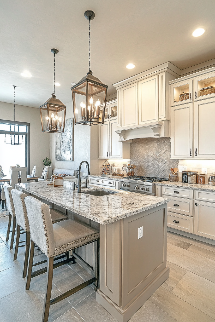 3. Soft Cream and Gray Contrast (Cream Kitchen Cabinet Ideas) - Cream Kitchen Cabinet Ideas