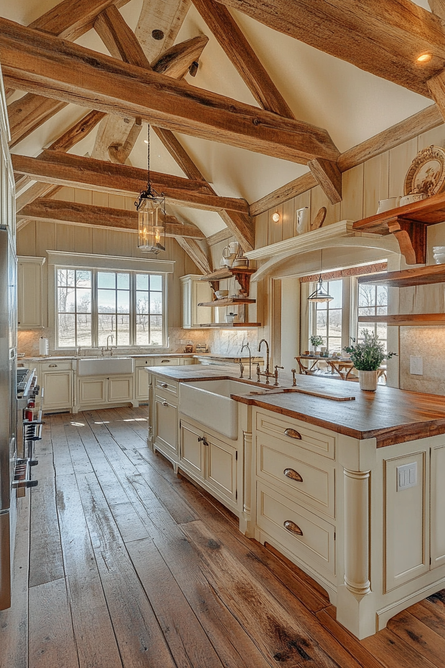 7. Subtle Cream with Wood Accents (Cream Kitchen Cabinet Ideas) - Cream Kitchen Cabinet Ideas