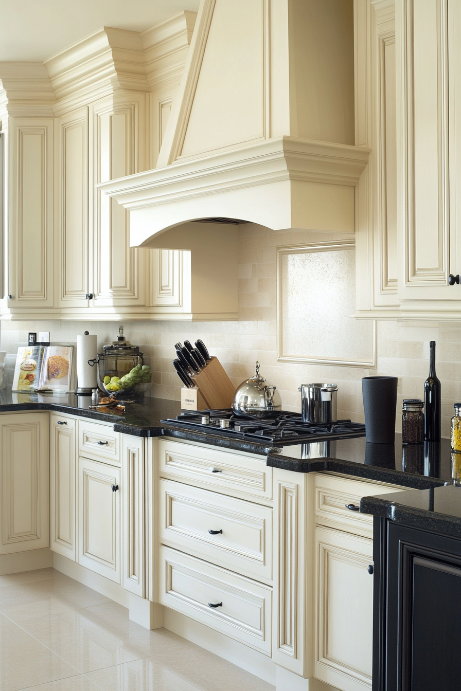 16. Cream and Charcoal Contrast (Cream Kitchen Cabinet Ideas) - Cream Kitchen Cabinet Ideas