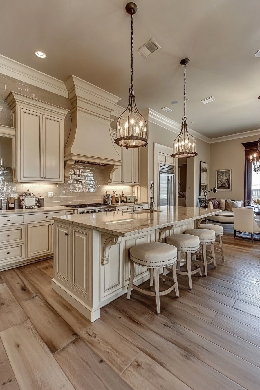 17. Soft Cream with Metallic Accents (Cream Kitchen Cabinet Ideas) - Cream Kitchen Cabinet Ideas