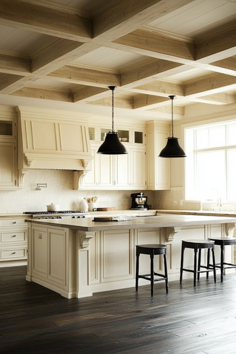 19. Soft Cream with Dark Wood Floors (Cream Kitchen Cabinet Ideas) - Cream Kitchen Cabinet Ideas