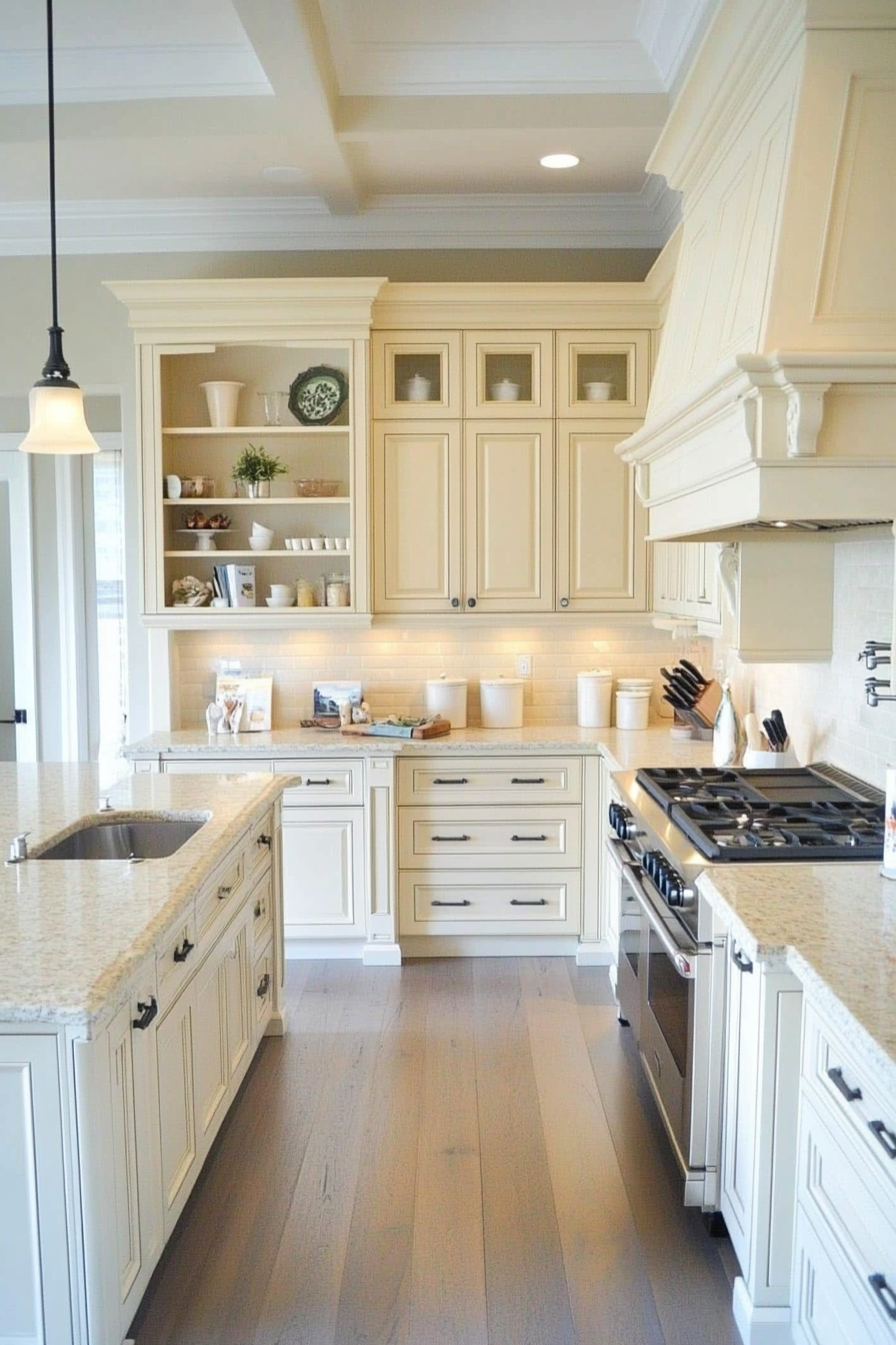 22. Cream with Sage Green Accents (Cream Kitchen Cabinet Ideas) - Cream Kitchen Cabinet Ideas