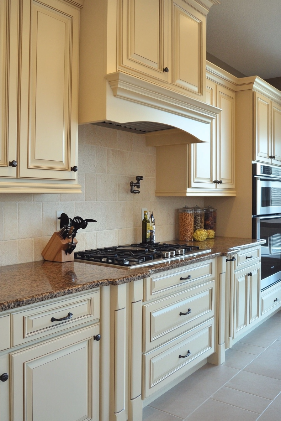 23. Deep Cream with Walnut Accents (Cream Kitchen Cabinet Ideas) - Cream Kitchen Cabinet Ideas
