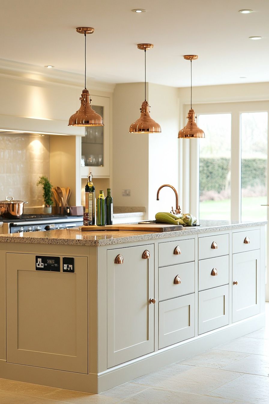 26. Cream and Warm Copper Details (Cream Kitchen Cabinet Ideas) - Cream Kitchen Cabinet Ideas