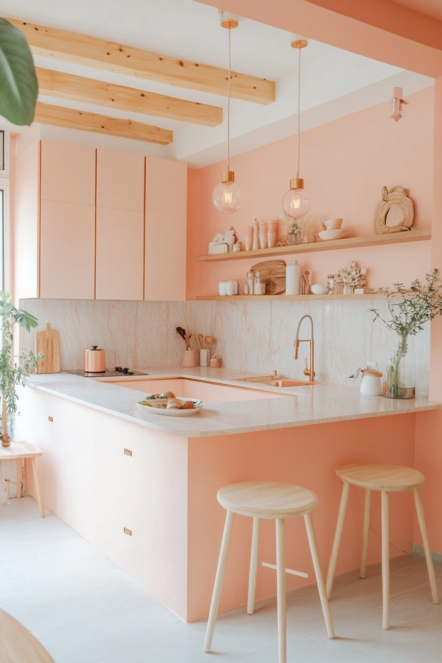 4. Peachy Perfection (Pink Kitchen Ideas) - Pink Kitchen Ideas