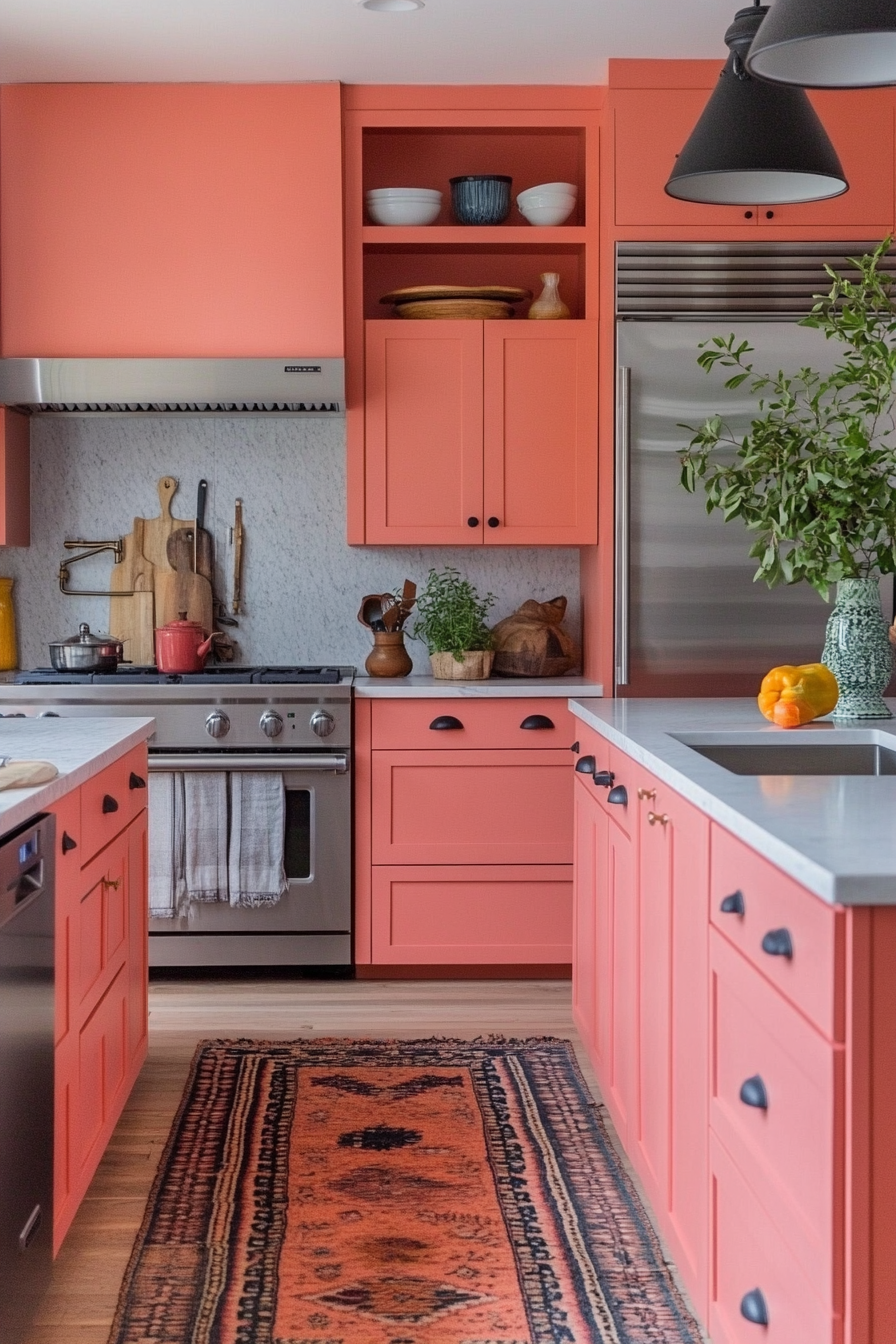 12. Coral Glow Kitchen (Pink Kitchen Ideas) - Pink Kitchen Ideas