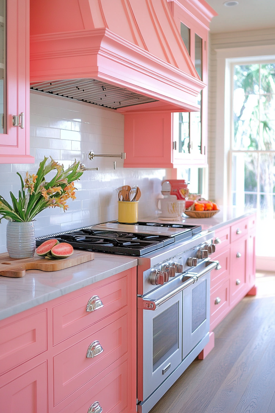 17. Salmon Sunset Style (Pink Kitchen Ideas) - Pink Kitchen Ideas