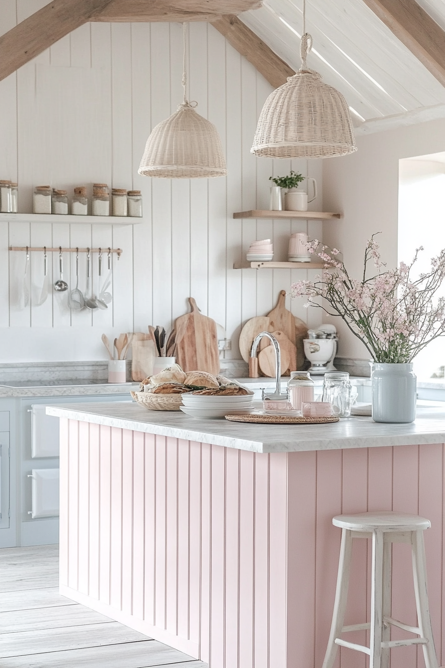 24. Pale Pink Coastal Vibe (Pink Kitchen Ideas) - Pink Kitchen Ideas