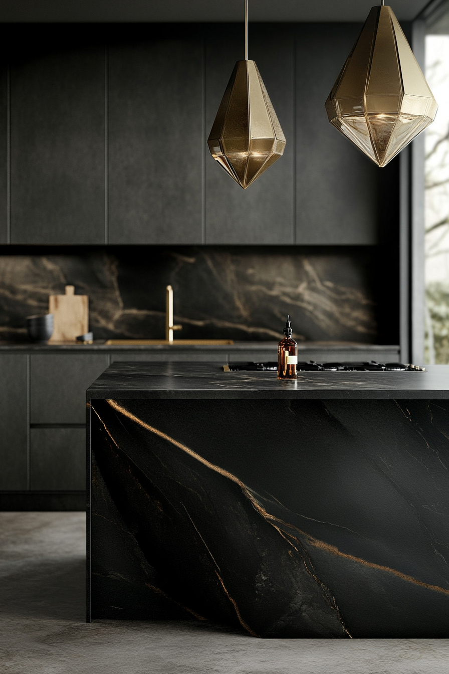 11. Charcoal & Brass Luxe (Luxury Kitchen Ideas) - Luxury Kitchen Ideas