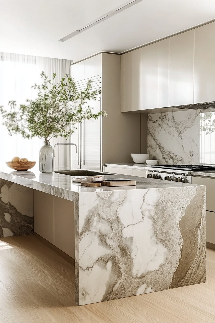 20. White and Grey Marble (Luxury Kitchen Ideas) - Luxury Kitchen Ideas