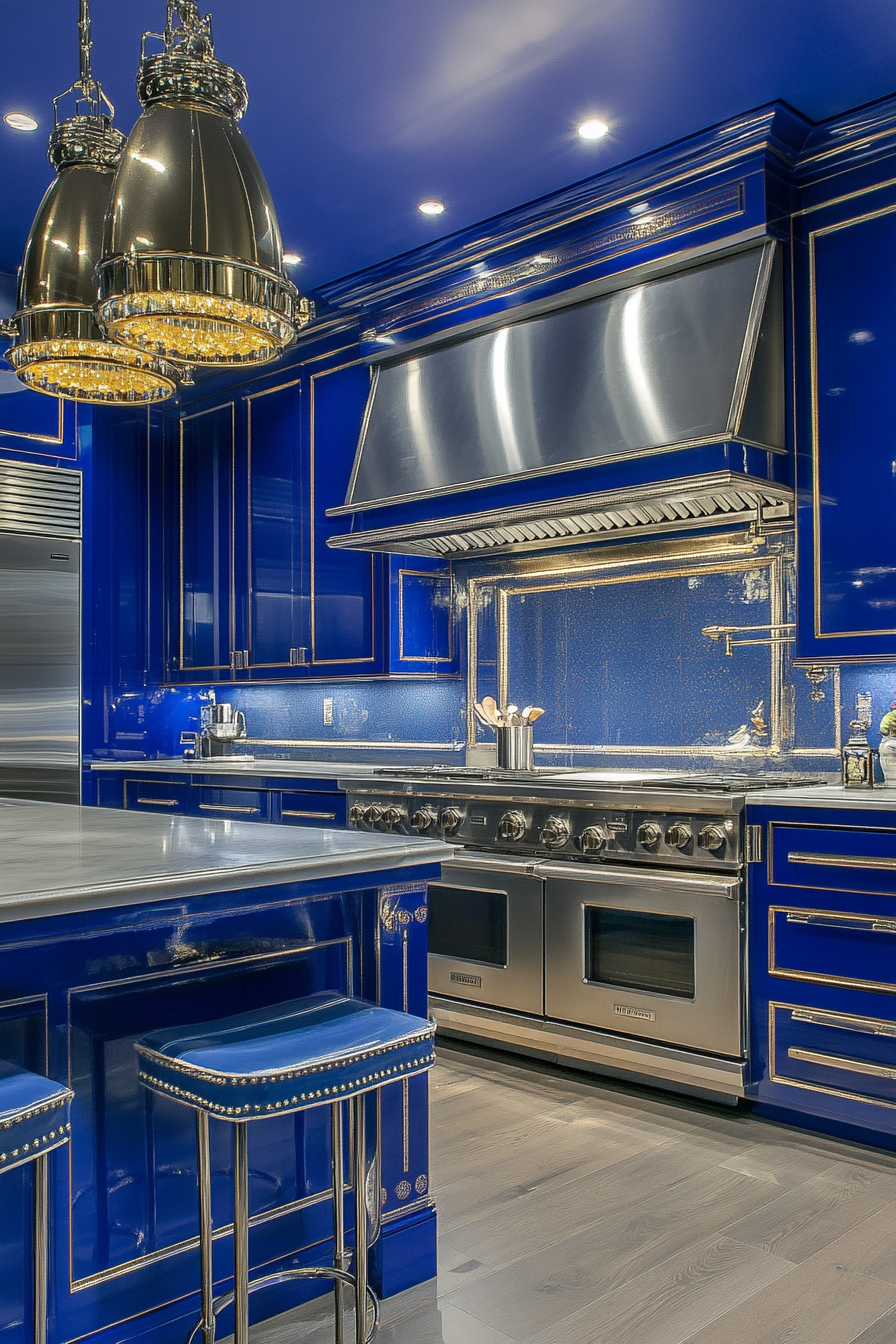 21. Royal Blue and Stainless Steel (Luxury Kitchen Ideas) - Luxury Kitchen Ideas