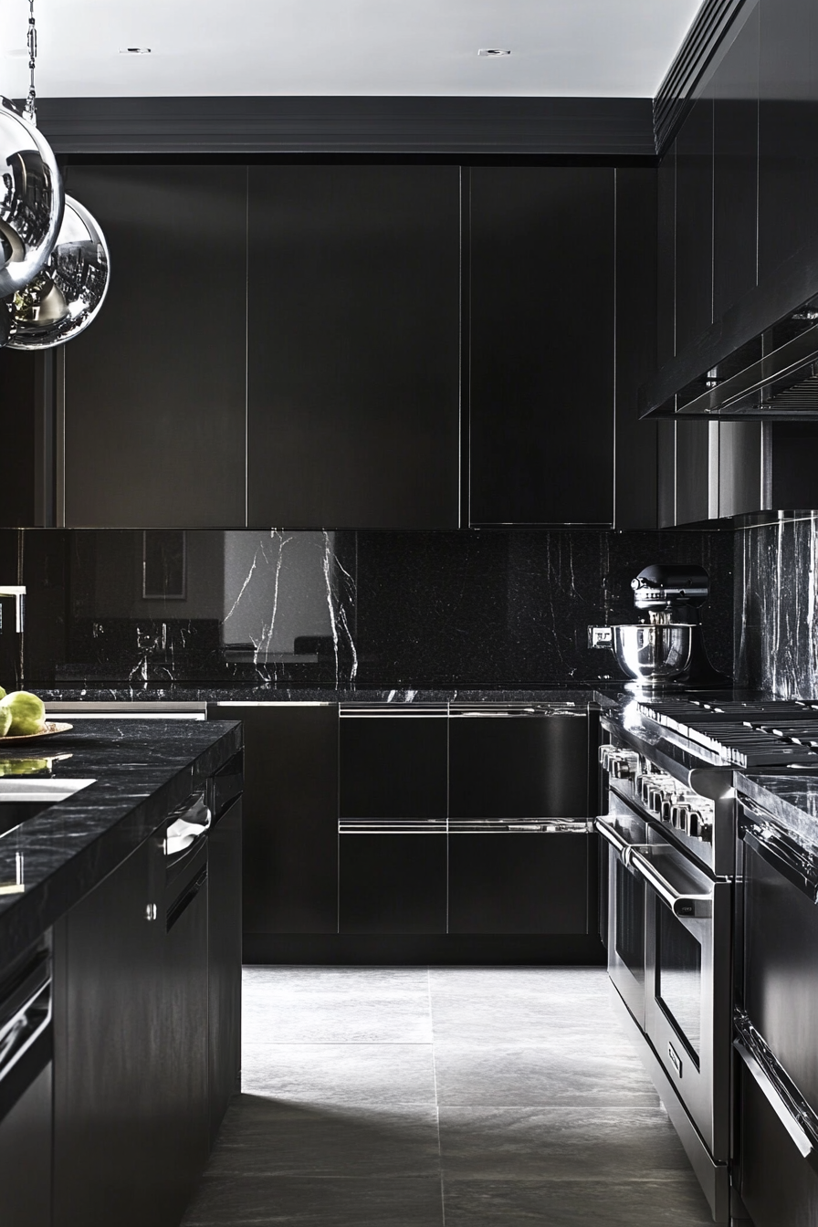 26. Elegant Black & Silver (Luxury Kitchen Ideas) - Luxury Kitchen Ideas