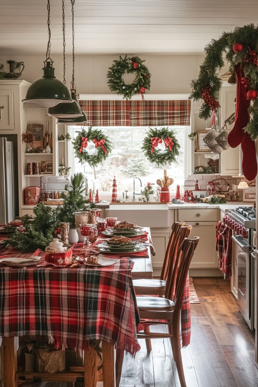 8. Traditional Red Plaid (Christmas Decor Kitchen Ideas) - Christmas Decor Kitchen Ideas