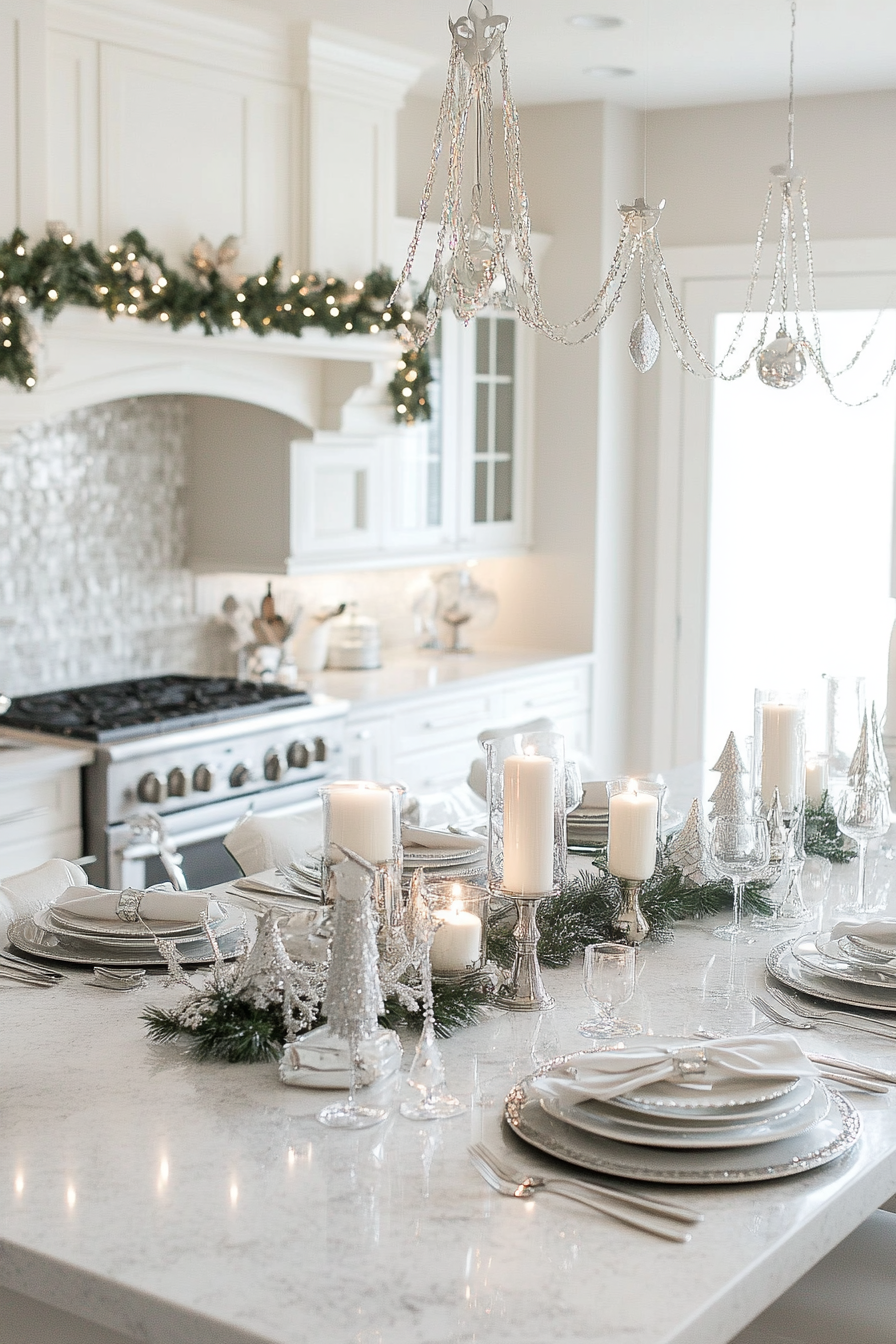 17. Silver and White Sparkle (Christmas Decor Kitchen Ideas) - Christmas Decor Kitchen Ideas