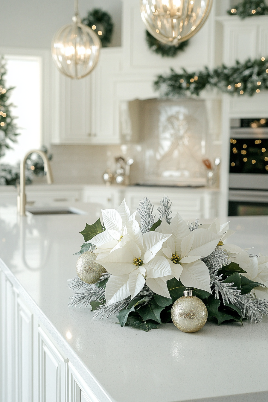 22. Whites and Champagne (Christmas Decor Kitchen Ideas) - Christmas Decor Kitchen Ideas
