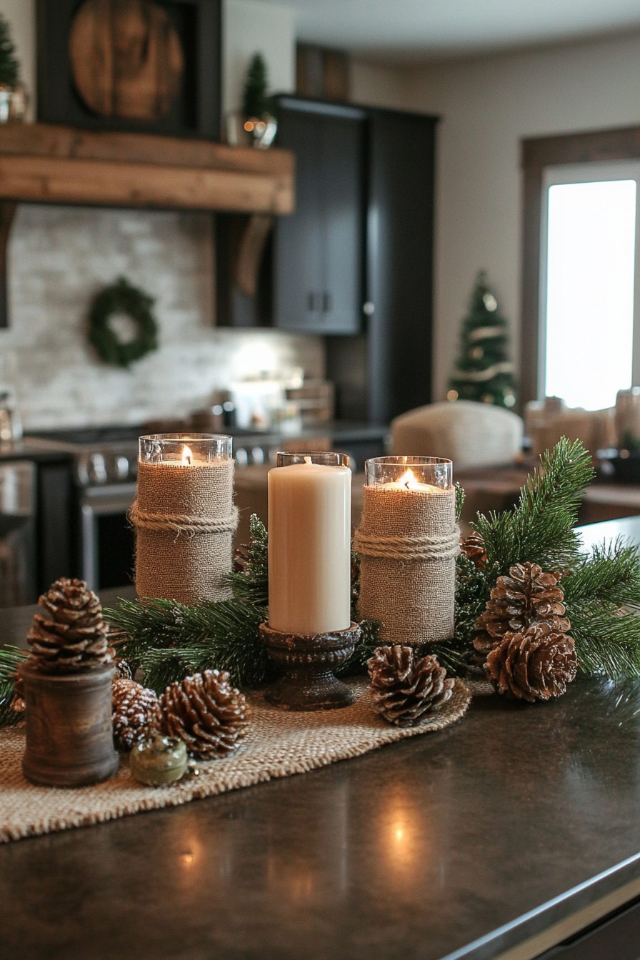 25. Rustic Charm with Twine and Burlap (Christmas Decor Kitchen Ideas) - Christmas Decor Kitchen Ideas