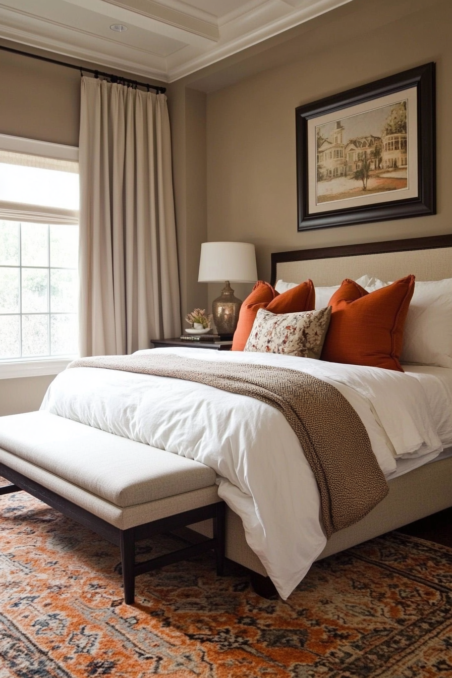 26. Mocha and Coral Cozy Chic (Brown Bedroom Ideas) - Brown Bedroom Ideas