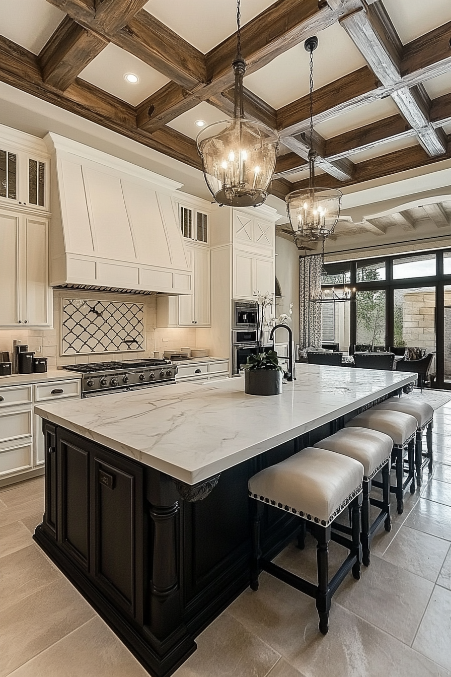 4. Carrara Marble with Black Accents (White Countertop Kitchen Ideas) - White Countertop Kitchen Ideas