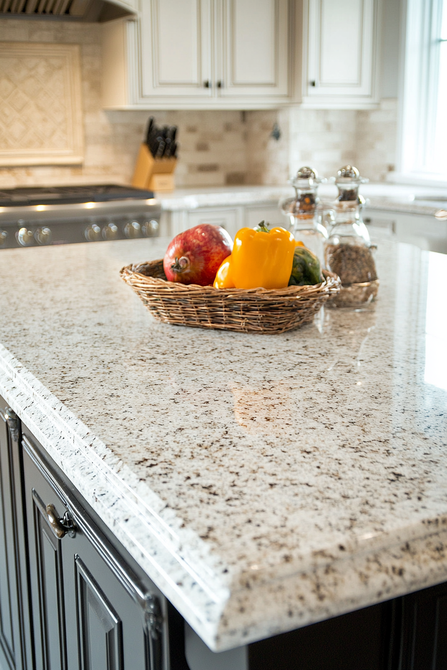 6. Soft White Granite with Texture (White Countertop Kitchen Ideas) - White Countertop Kitchen Ideas