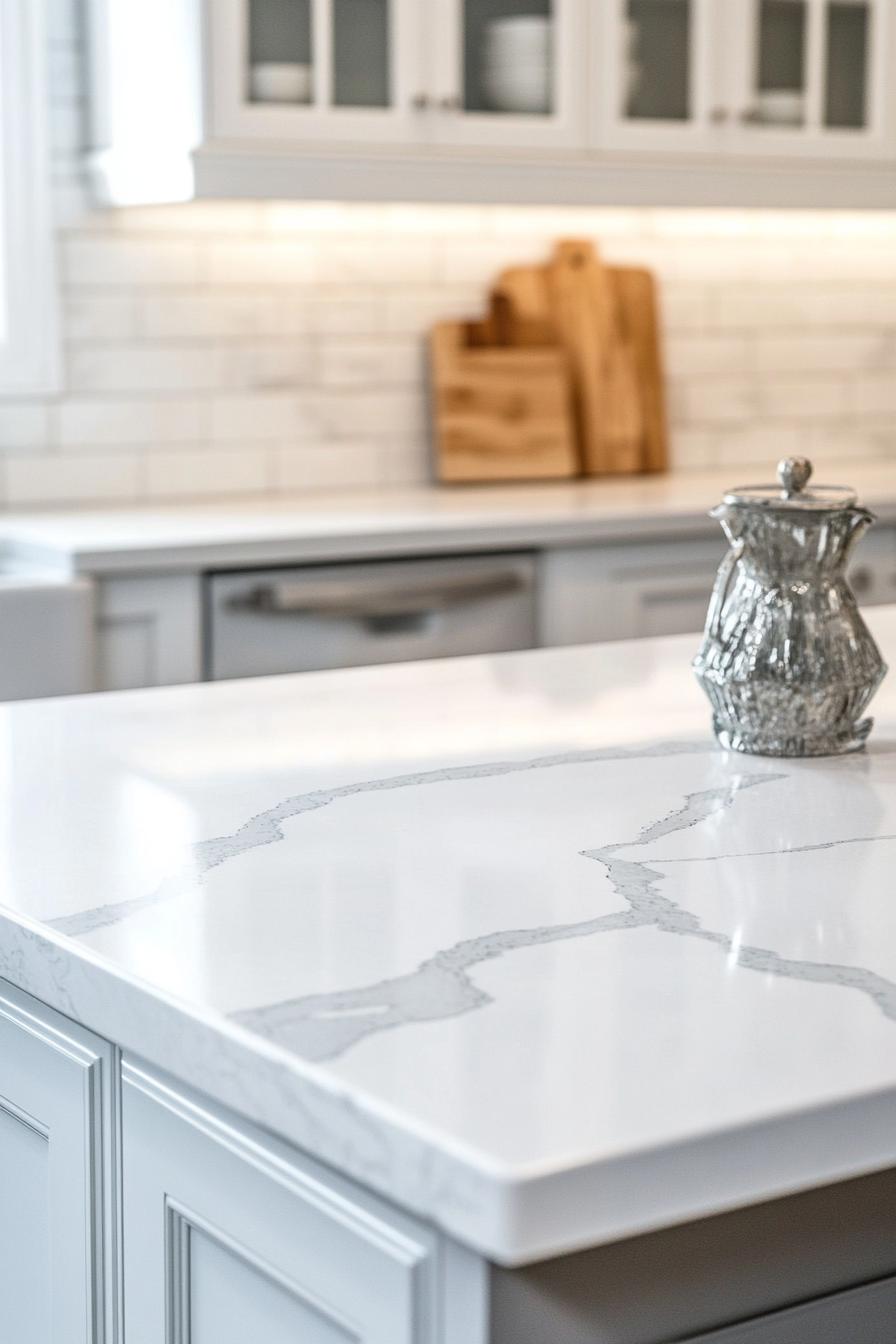 11. White with Subtle Blue Tint (White Countertop Kitchen Ideas) - White Countertop Kitchen Ideas