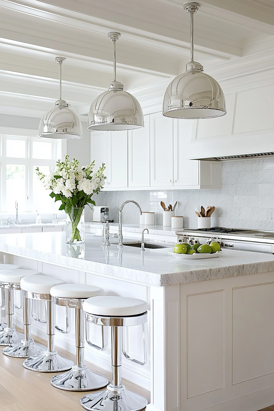 16. Bright White with Grey Marbling (White Countertop Kitchen Ideas) - White Countertop Kitchen Ideas