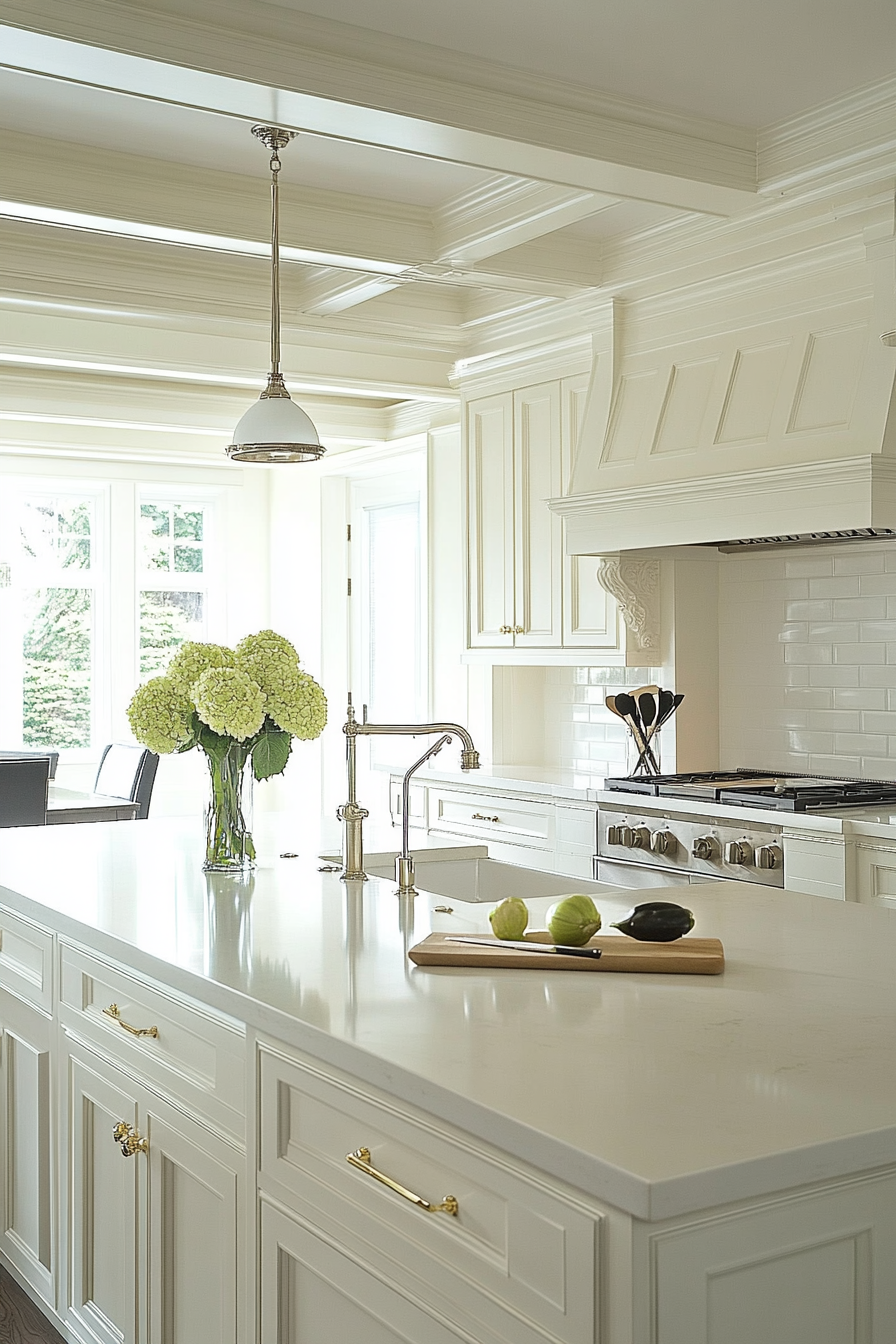 27. White with Subtle Gold Flecks (White Countertop Kitchen Ideas) - White Countertop Kitchen Ideas