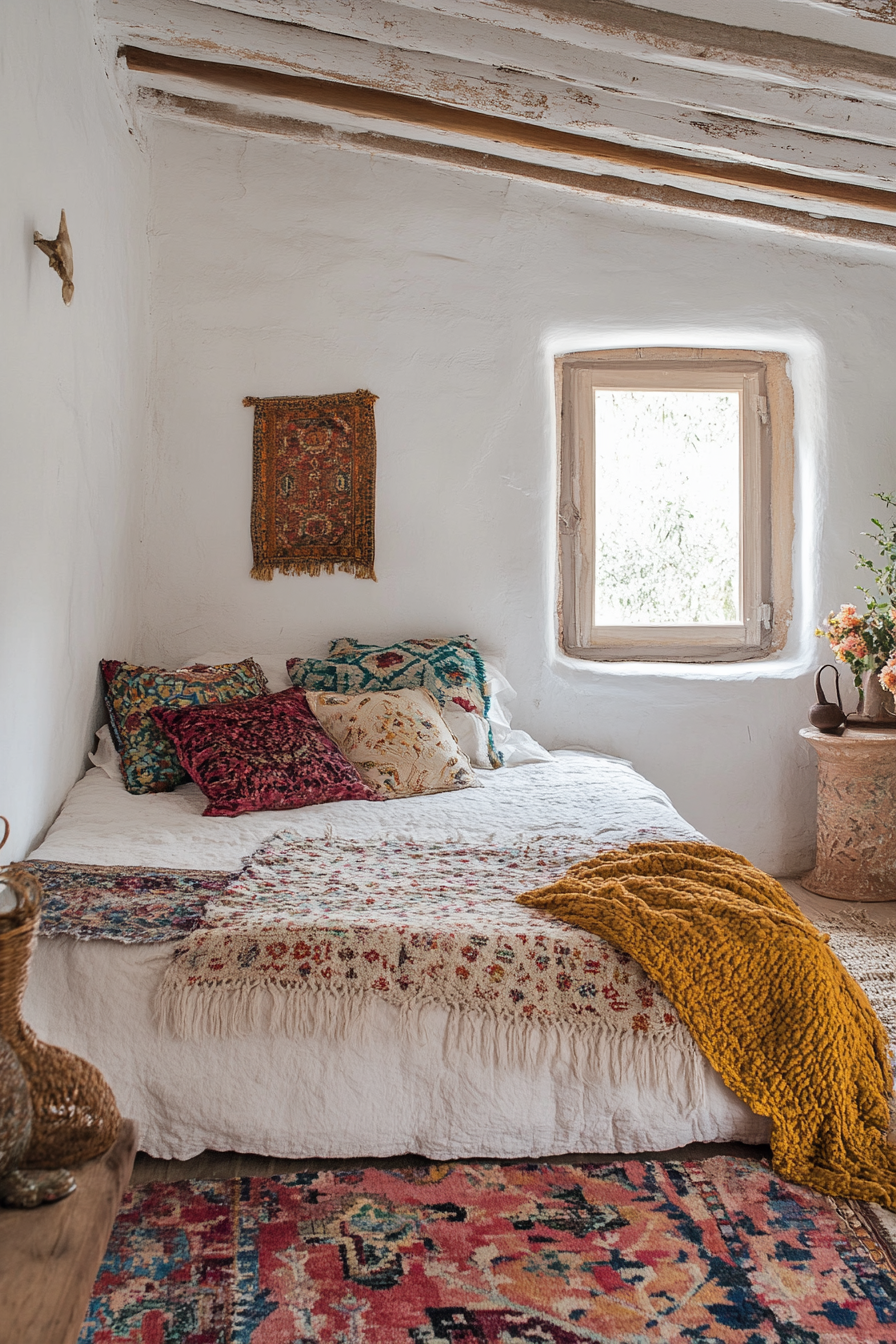 2. Boho Chic Escape (White Wall Bedroom Ideas) - White Wall Bedroom Ideas