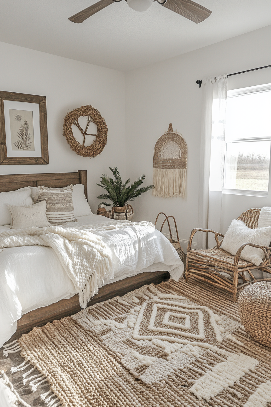 6. Modern Farmhouse Bedroom (White Wall Bedroom Ideas) - White Wall Bedroom Ideas