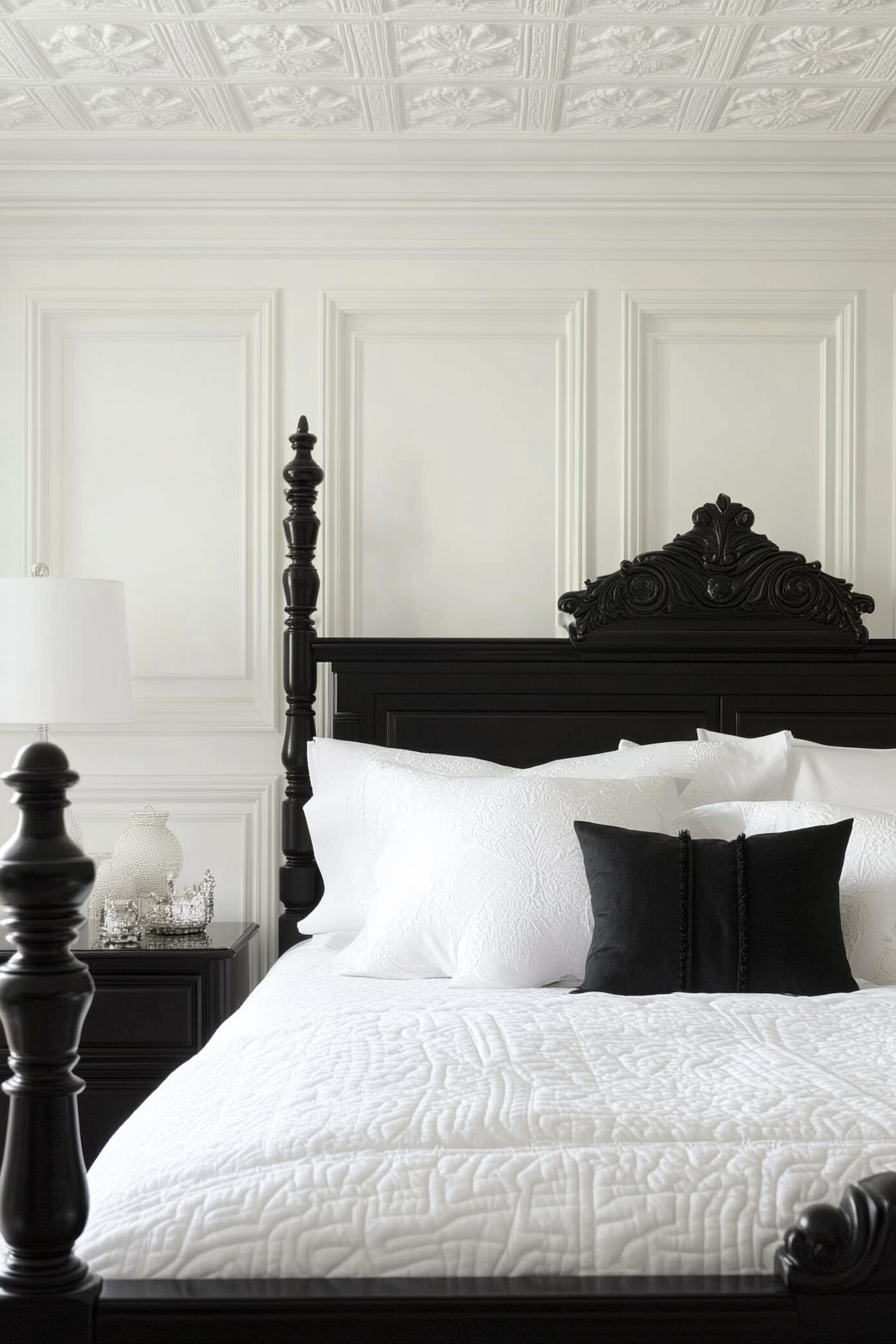 14. Classic Black & White Bedroom (White Wall Bedroom Ideas) - White Wall Bedroom Ideas
