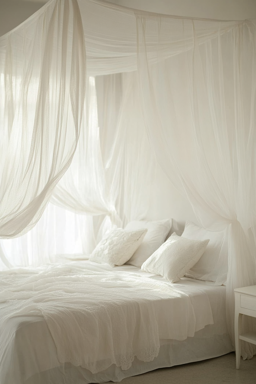 19. Translucent Glow Bedroom (White Wall Bedroom Ideas) - White Wall Bedroom Ideas