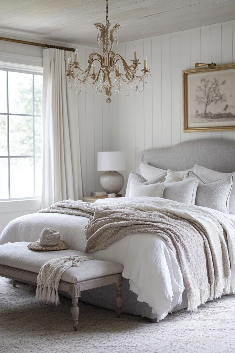 23. Sophisticated Gray & White Bedroom (White Wall Bedroom Ideas) - White Wall Bedroom Ideas