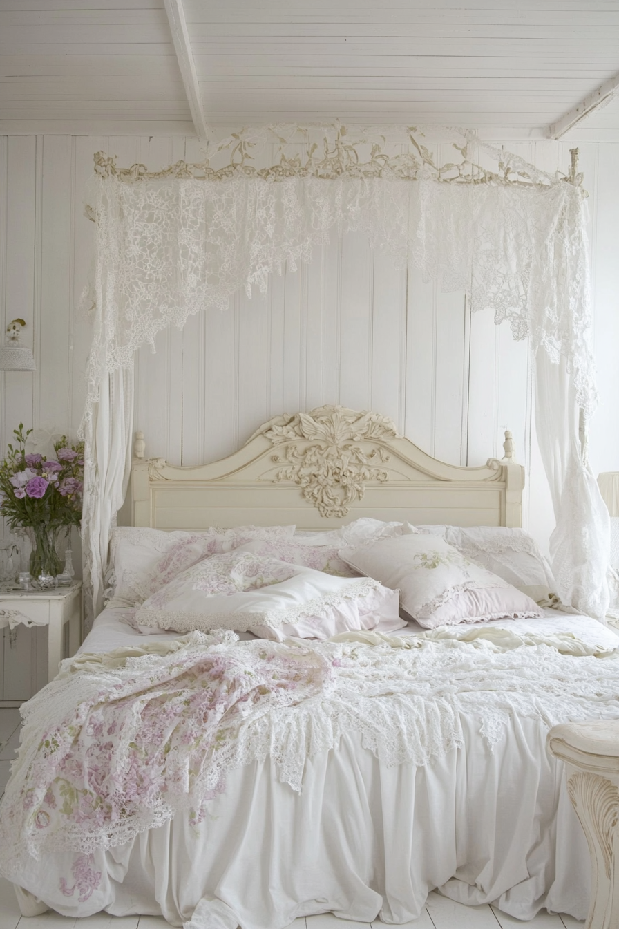 24. Feminine Chic Bedroom (White Wall Bedroom Ideas) - White Wall Bedroom Ideas