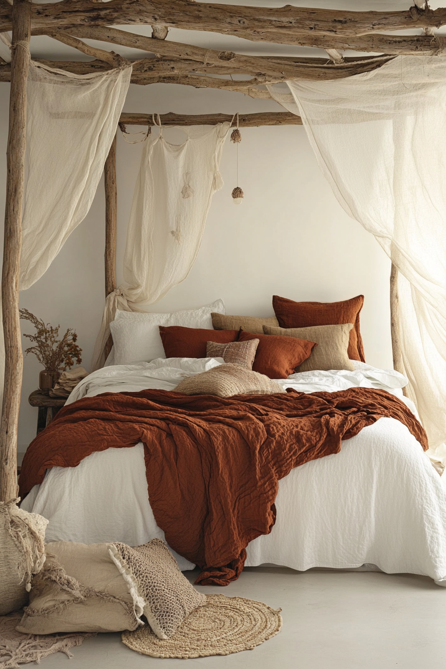26. Bohemian Earthy Bedroom (White Wall Bedroom Ideas) - White Wall Bedroom Ideas